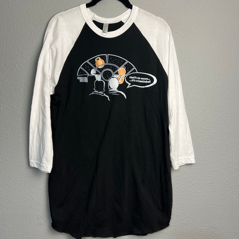 American Apparel Star Wars Parody Orange Kettlebell Club Raglan T-Shirt Size M‎